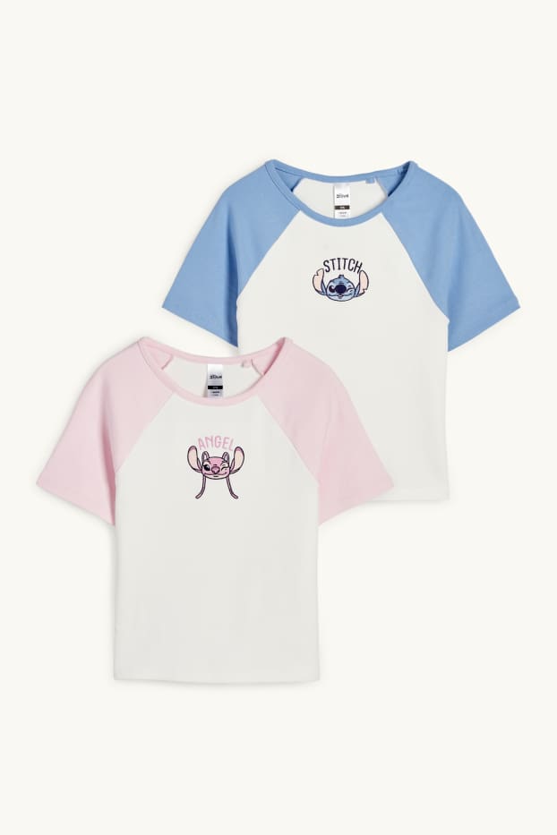 Kinderen: meisjes - Set van 2 - Lilo & Stitch - T-shirt - geribd - roze
