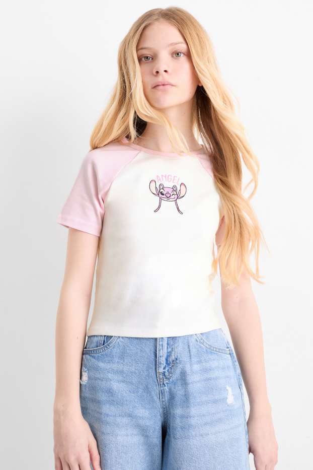 Kinderen: meisjes - Set van 2 - Lilo & Stitch - T-shirt - geribd - roze
