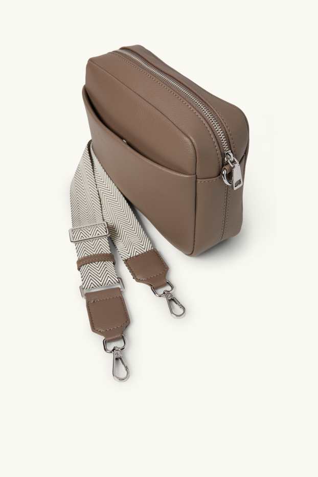 Women - Crossbody bag with detachable bag strap - faux leather - taupe