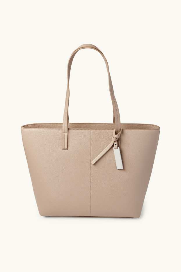 Femmes - Grand cabas - matière synthétique - beige clair