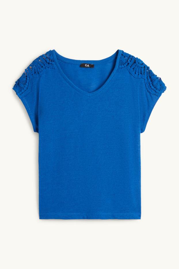 Dámské - Tričko s výstřihem ve tvaru V - regular fit - modrá