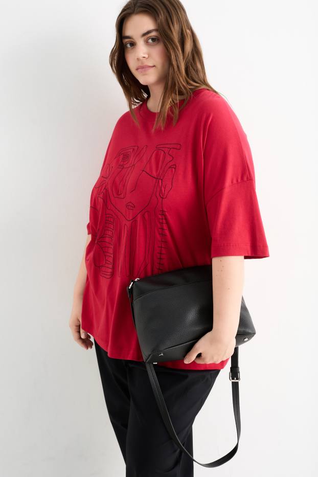 Damen - Umhängetasche - Lederimitat - schwarz