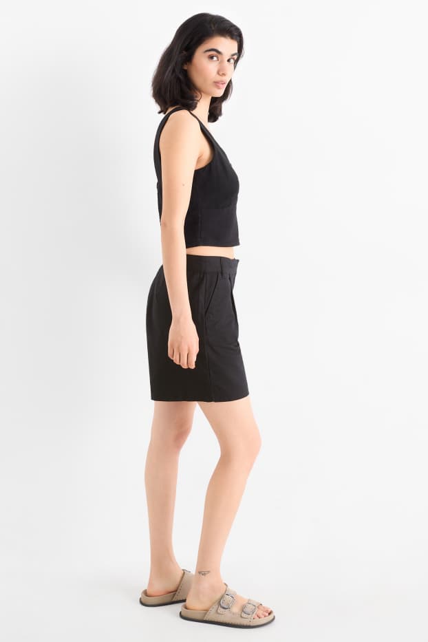 Dames - Short - mid waist - linnenmix - zwart