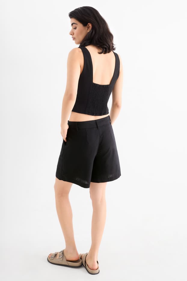 Dames - Short - mid waist - linnenmix - zwart