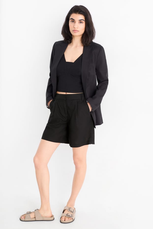 Dames - Short - mid waist - linnenmix - zwart