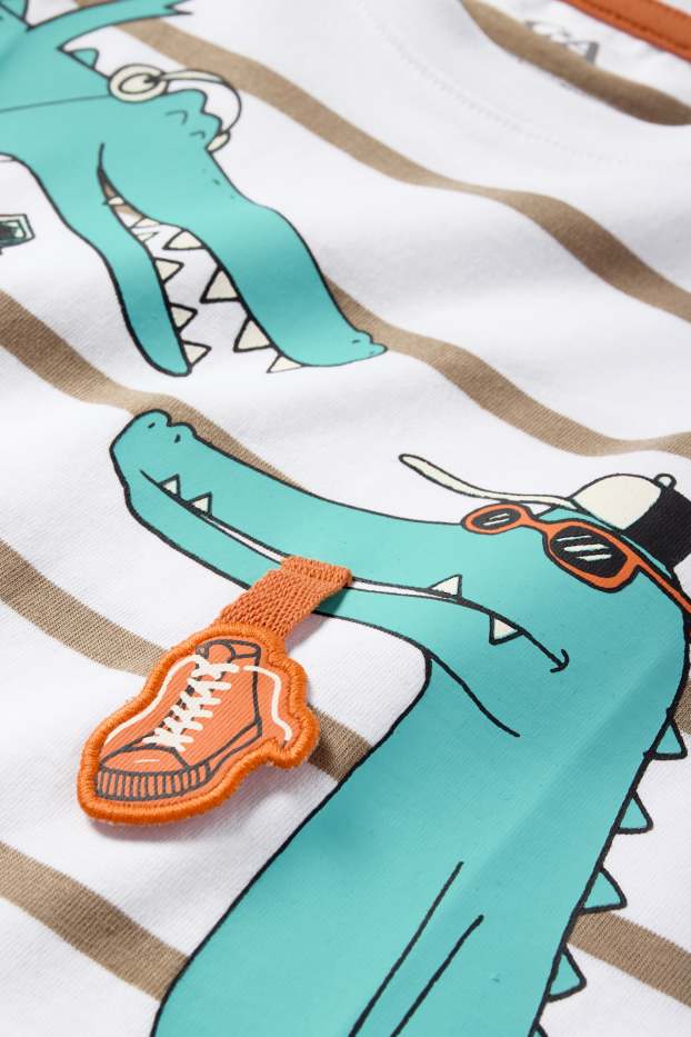 Kinderen: jongens - Skatende krokodil - T-shirt - gestreept - wit