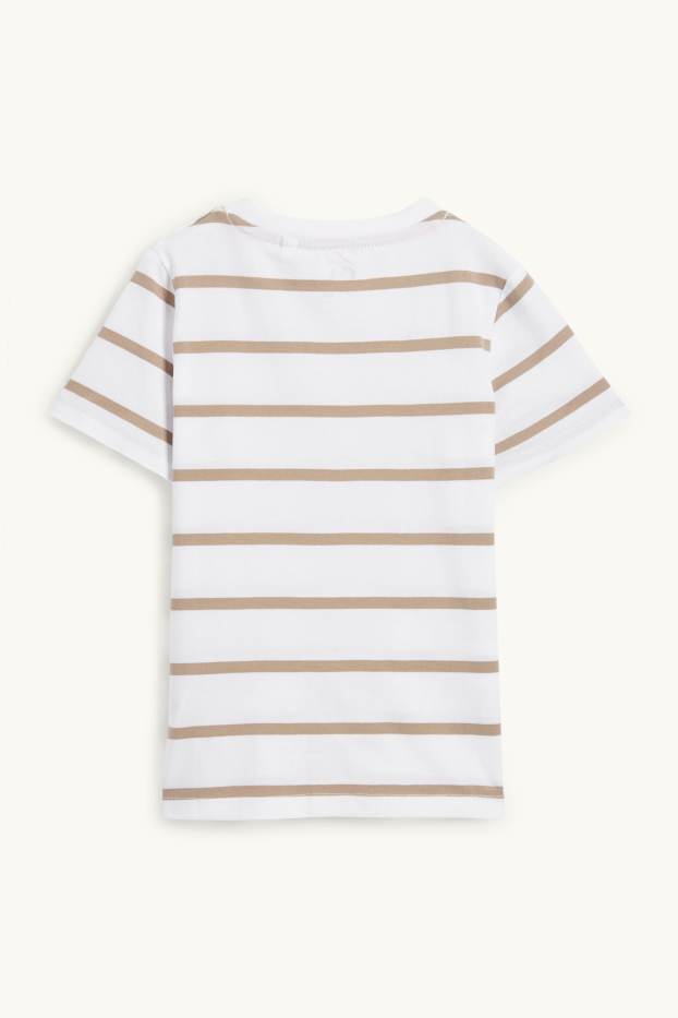 Kinderen: jongens - Skatende krokodil - T-shirt - gestreept - wit