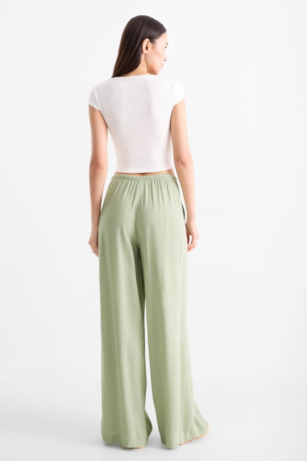 Damen - Stoffhose mit Leinen-Anteil - Mid Waist - Wide Leg - hellgrün