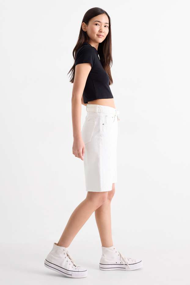 Mujer - Bermuda vaquera con cinturón - mid waist - blanco