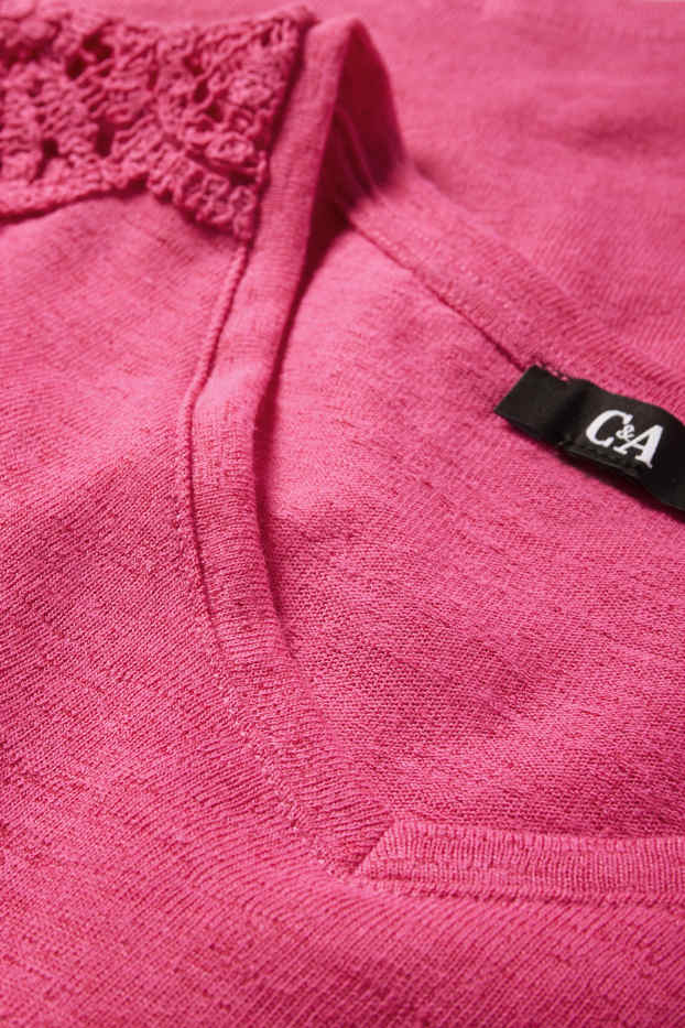 Mujer - Camiseta con escote en pico - regular fit - fucsia