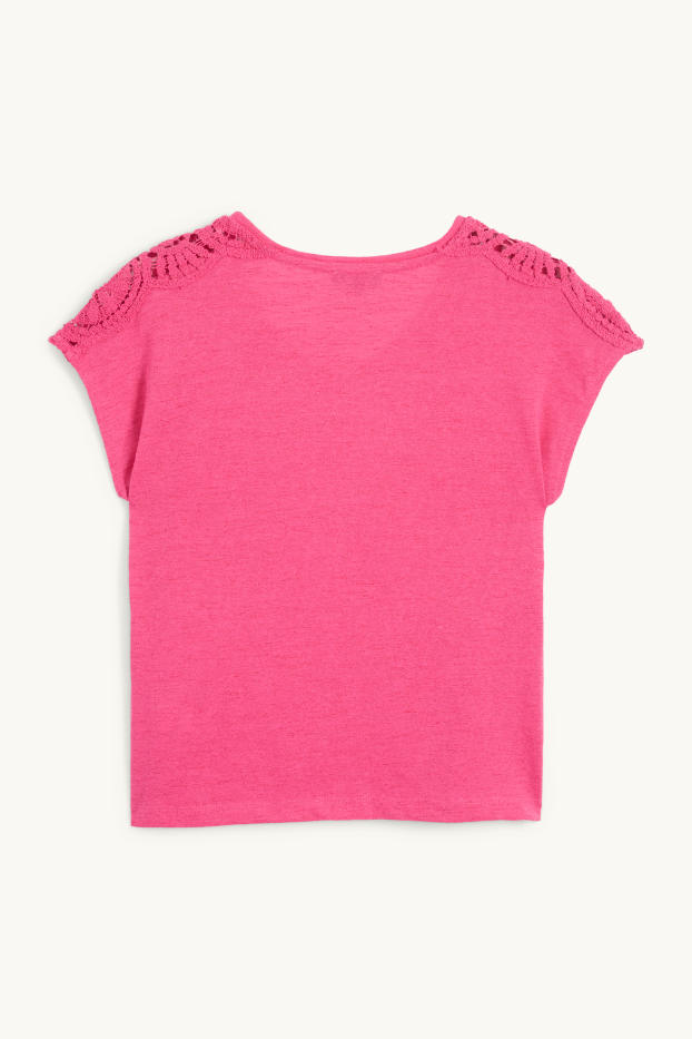 Mujer - Camiseta con escote en pico - regular fit - fucsia