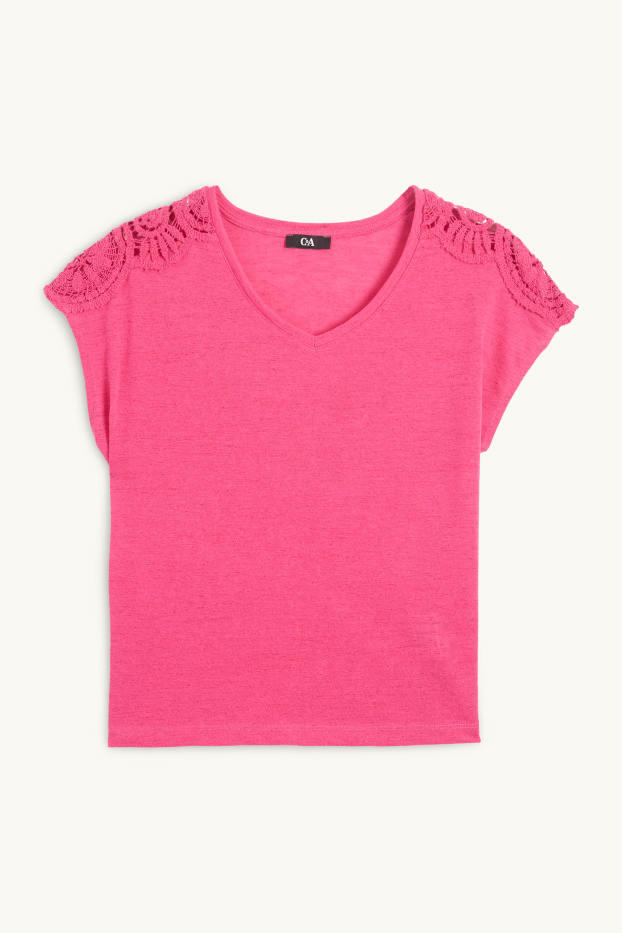 Mujer - Camiseta con escote en pico - regular fit - fucsia