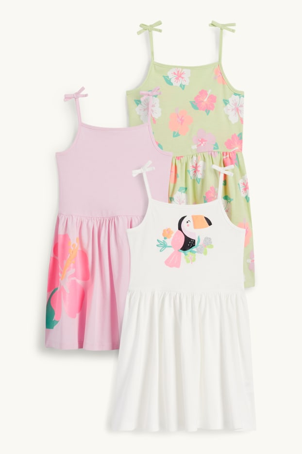 Children Girls - Multipack of 3 - flower and toucan - dress - pink