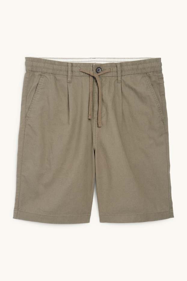 Heren - Shorts, deels van linnen - kaki