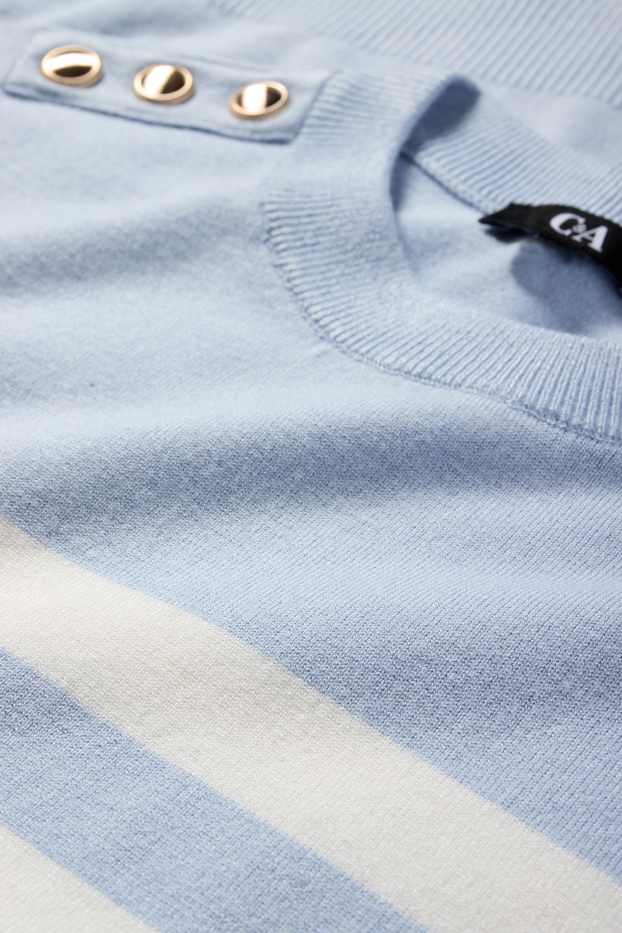 Damen - Strickpullover - kurzarm - gestreift - hellblau