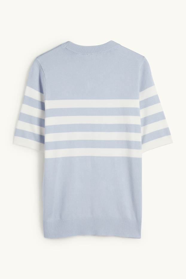 Damen - Strickpullover - kurzarm - gestreift - hellblau