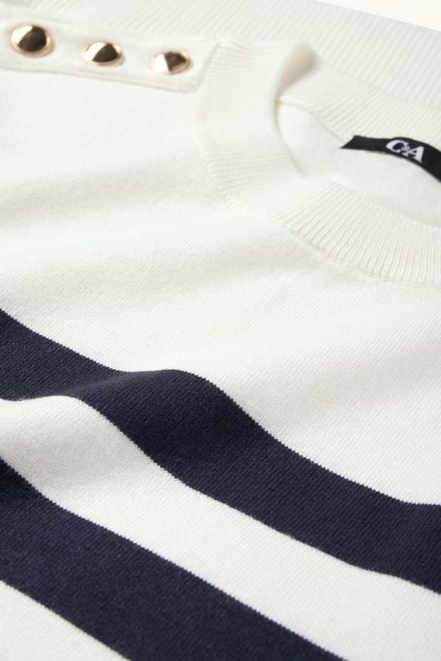 Damen - Strickpullover - kurzarm - gestreift - weiß / schwarz