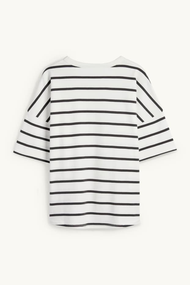 Dámské - Tričko - oversized - pruhované - bílá/černá