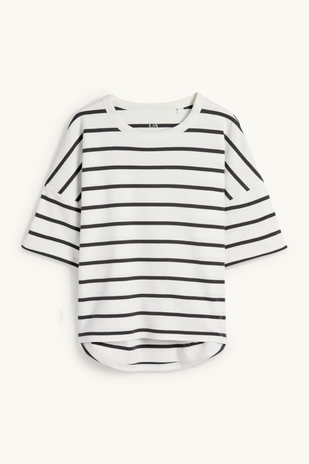 Dámské - Tričko - oversized - pruhované - bílá/černá