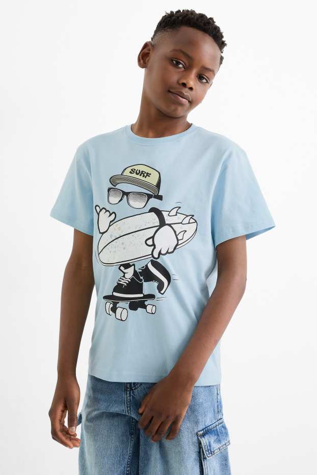 Kinderen: jongens - Set van 2 - surfer en skater - T-shirt - roze / blauw