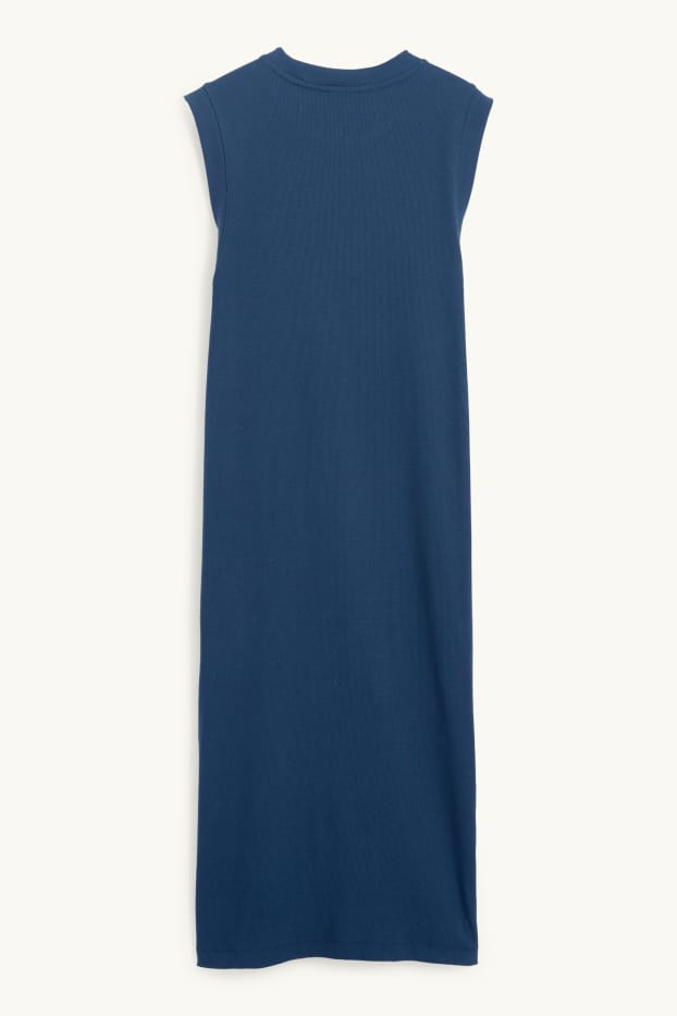 Dames - T-shirt-jurk - geribd - donkerblauw