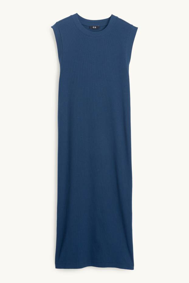 Dames - T-shirt-jurk - geribd - donkerblauw