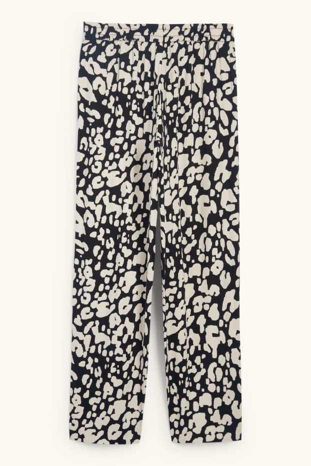 Femmes - Pantalon en toile - high waist - tapered fit - imprimé léopard - noir / beige
