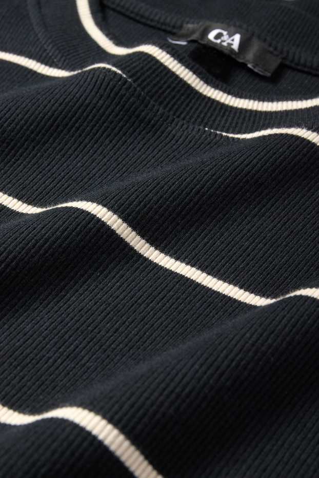 Femmes - Robe-T-shirt - finition côtelée - à rayures - noir / beige
