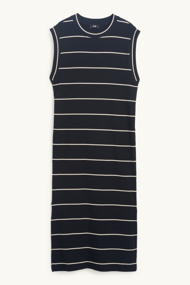 Femmes - Robe-T-shirt - finition côtelée - à rayures - noir / beige