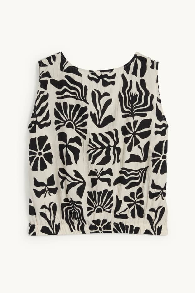 Femmes - Chemisier à col V et nœud - à motif - noir / beige