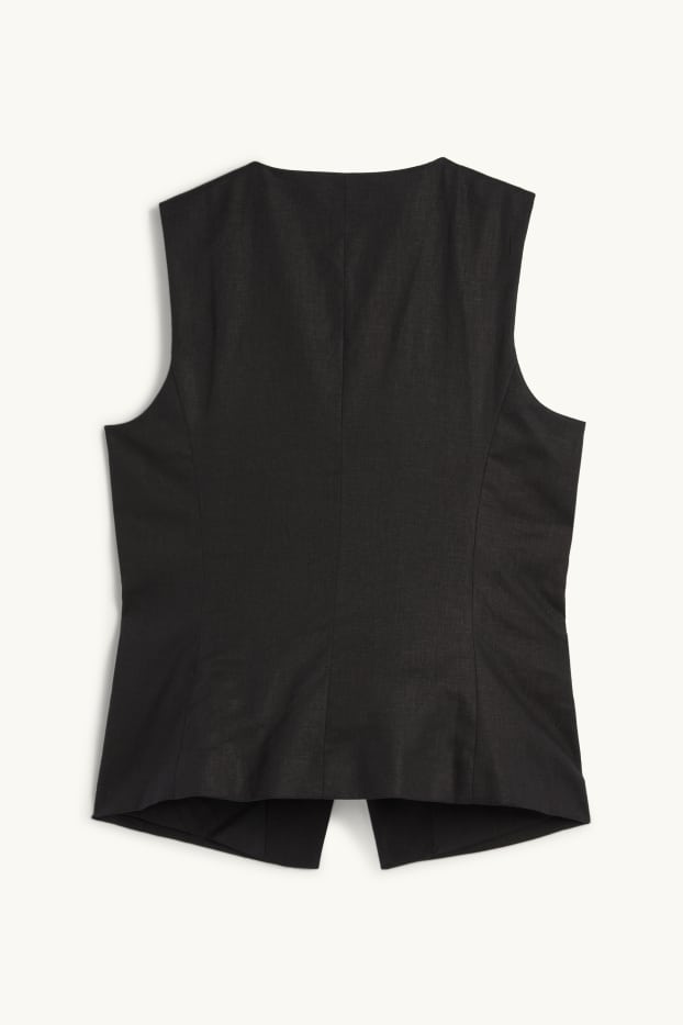 Damen - Weste - Tailored Fit - Leinen-Mix - schwarz