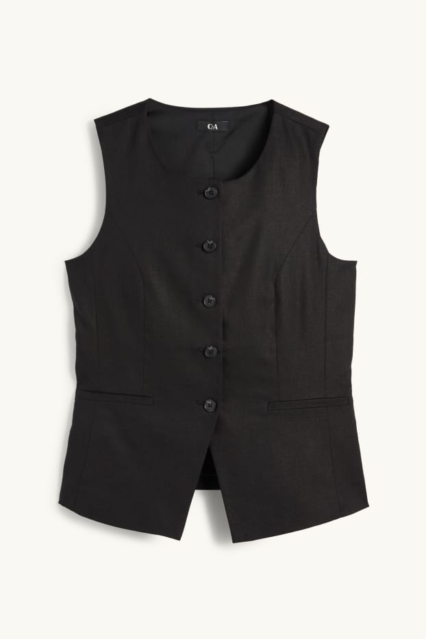 Damen - Weste - Tailored Fit - Leinen-Mix - schwarz