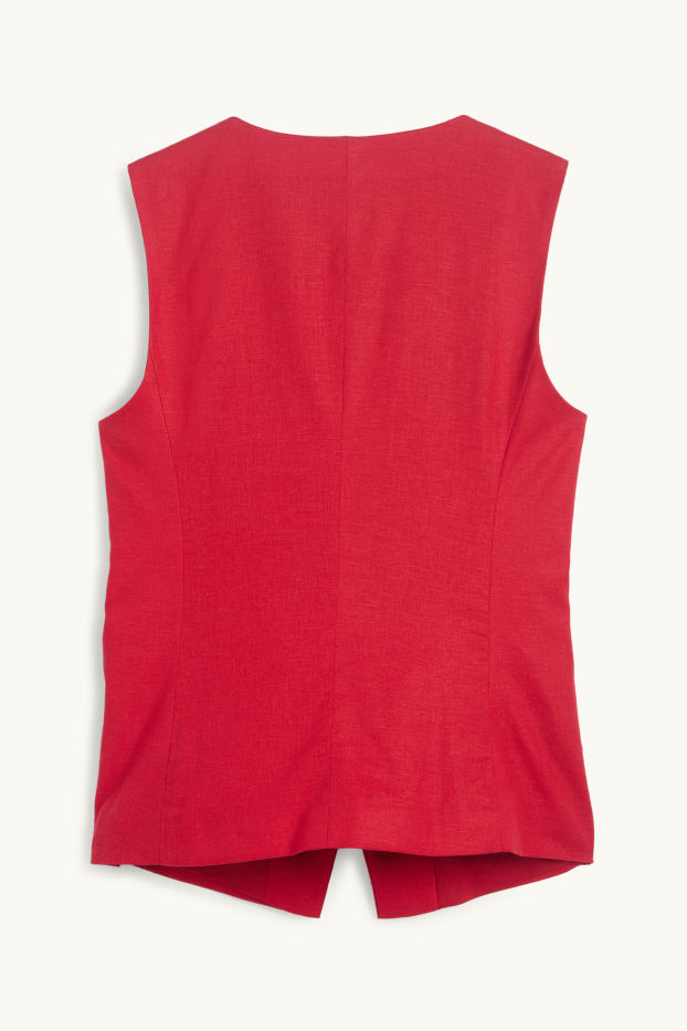 Women - Waistcoat - tailored fit - linen blend - dark red