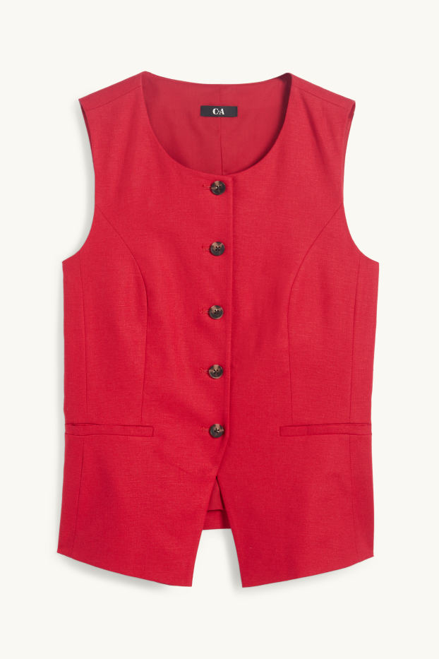 Women - Waistcoat - tailored fit - linen blend - dark red