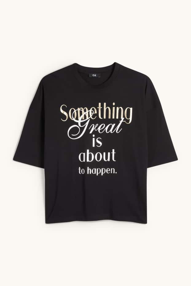Femmes - T-shirt - Oversize - finition brillante - noir