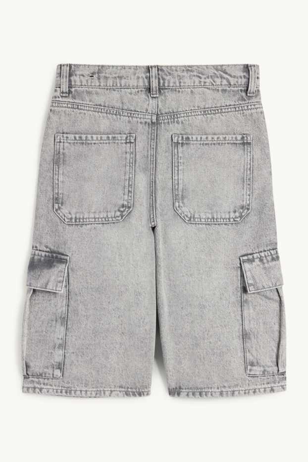 Kinder Buben - Jeans-Cargo-Bermudas - helljeansgrau