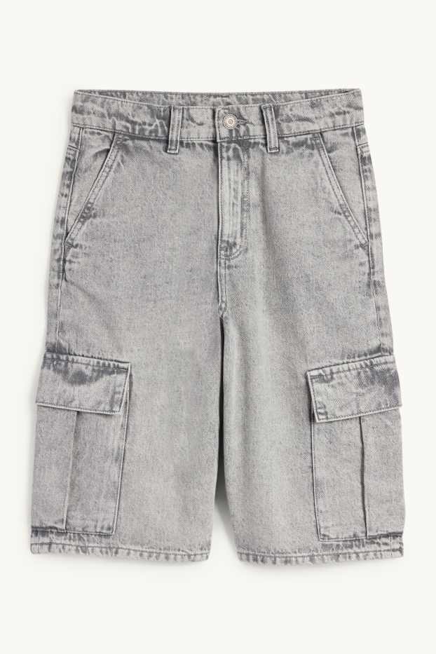 Kinder Buben - Jeans-Cargo-Bermudas - helljeansgrau