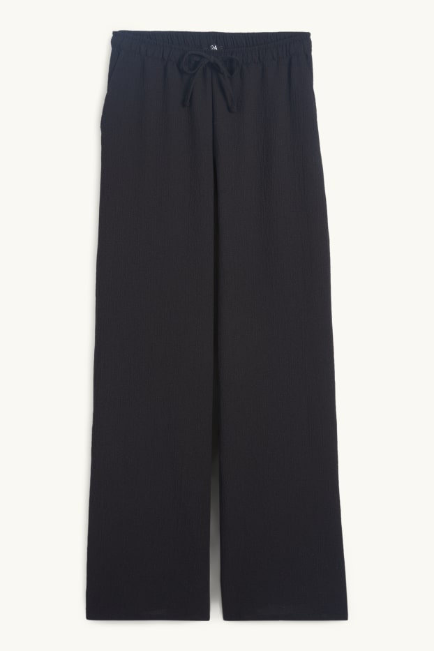 Women - Cloth trousers - mid-rise waist - wide leg - black