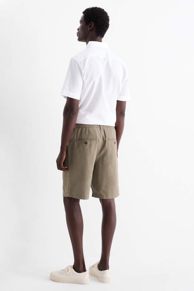 Heren - Shorts, deels van linnen - kaki