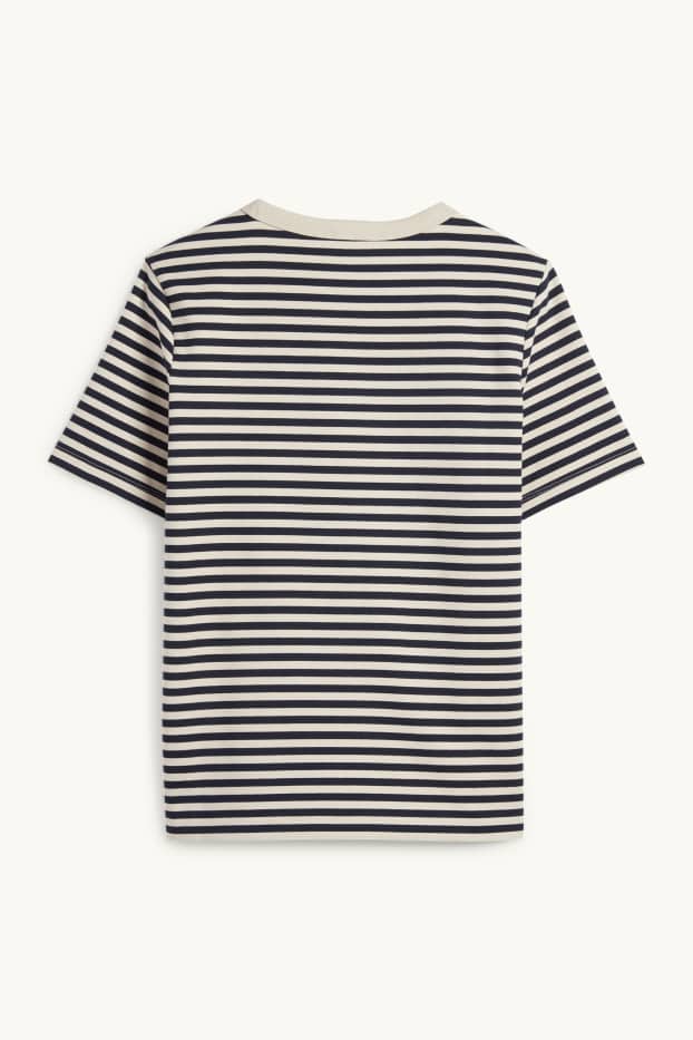 Dames - T-shirt - regular fit - gestreept - zwart / beige
