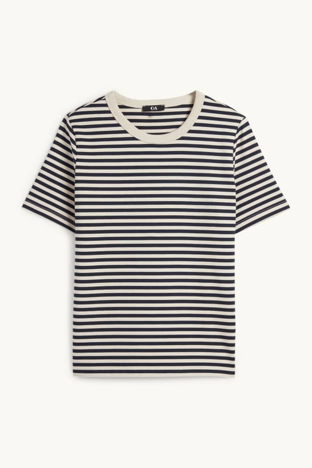Dames - T-shirt - regular fit - gestreept - zwart / beige