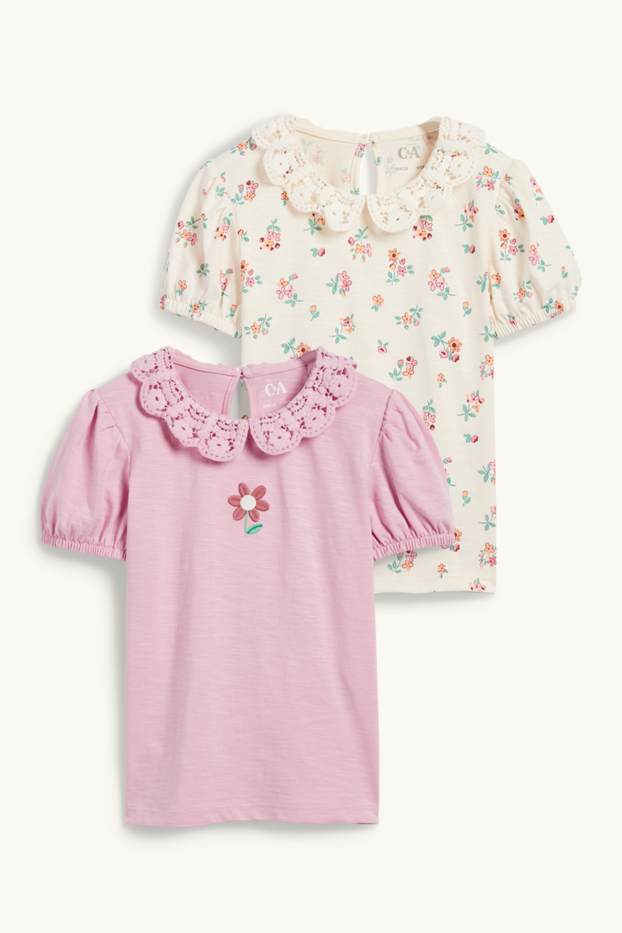 Bambine - Confezione da 2 - fiore - maglia a maniche corte - rosa / beige
