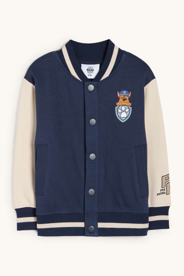 Enfants garçons - La Pat’ Patrouille - Chase, Marcus, Ruben, Zuma - veste style campus - bleu foncé