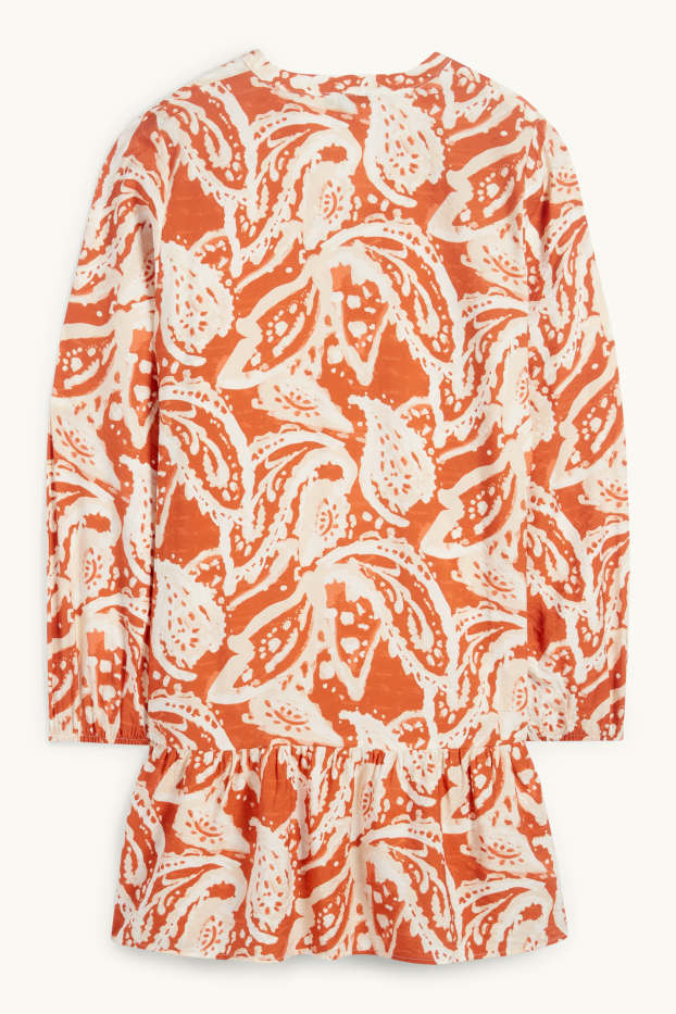Donna - Vestito con scollo a V - fantasia - arancio scuro
