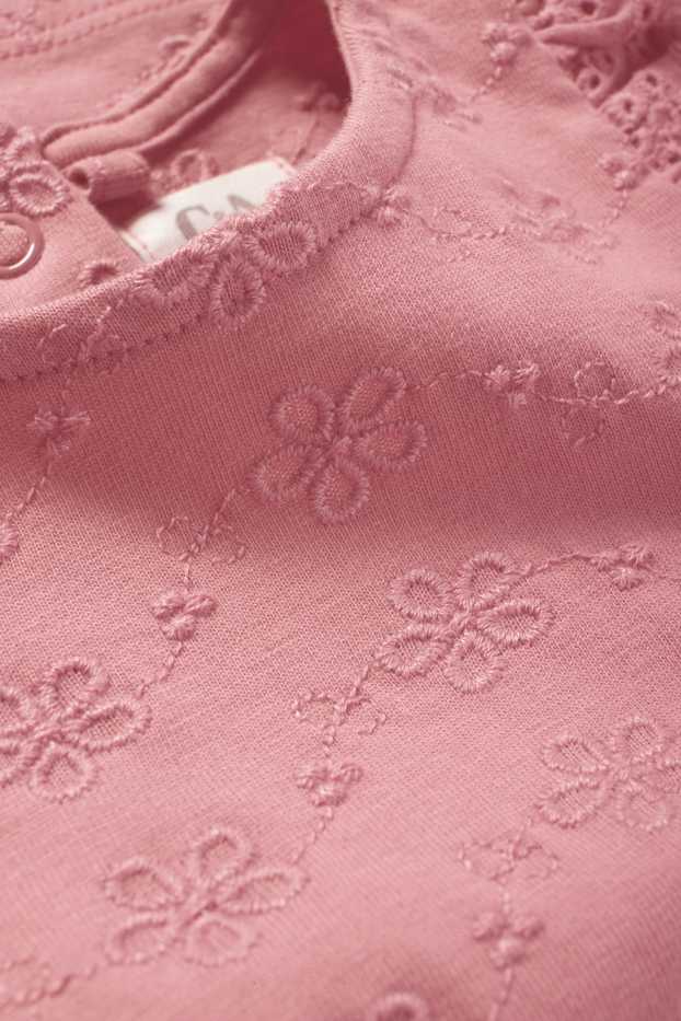 Miminka - dívky - Tričko s dlouhým rukávem pro miminka - anglická krajka - tmavě růžová