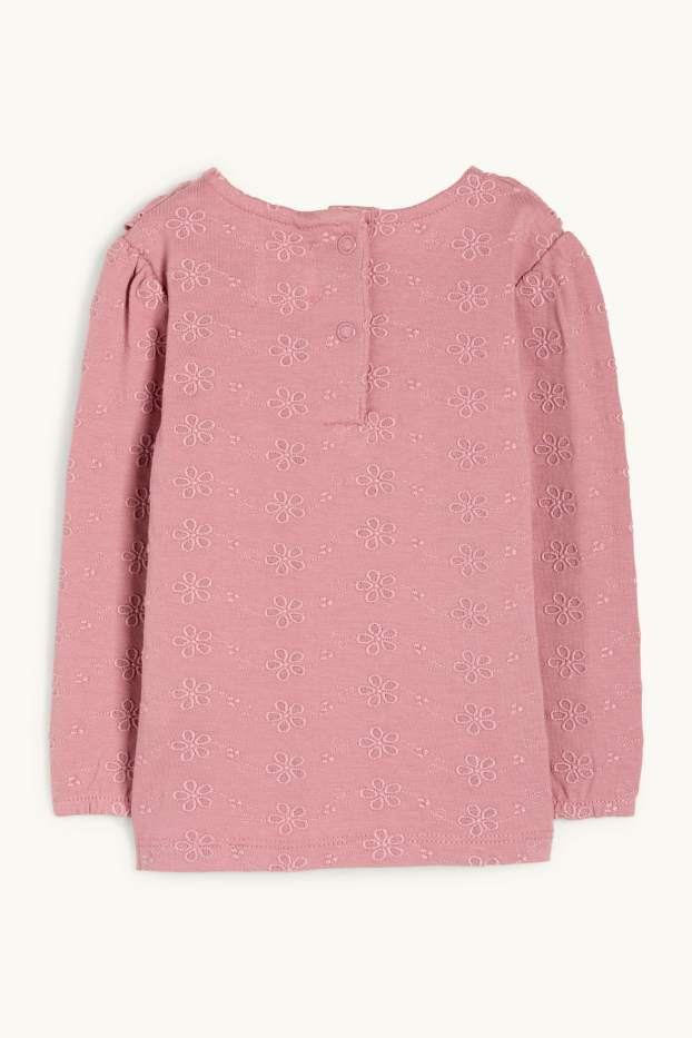 Miminka - dívky - Tričko s dlouhým rukávem pro miminka - anglická krajka - tmavě růžová