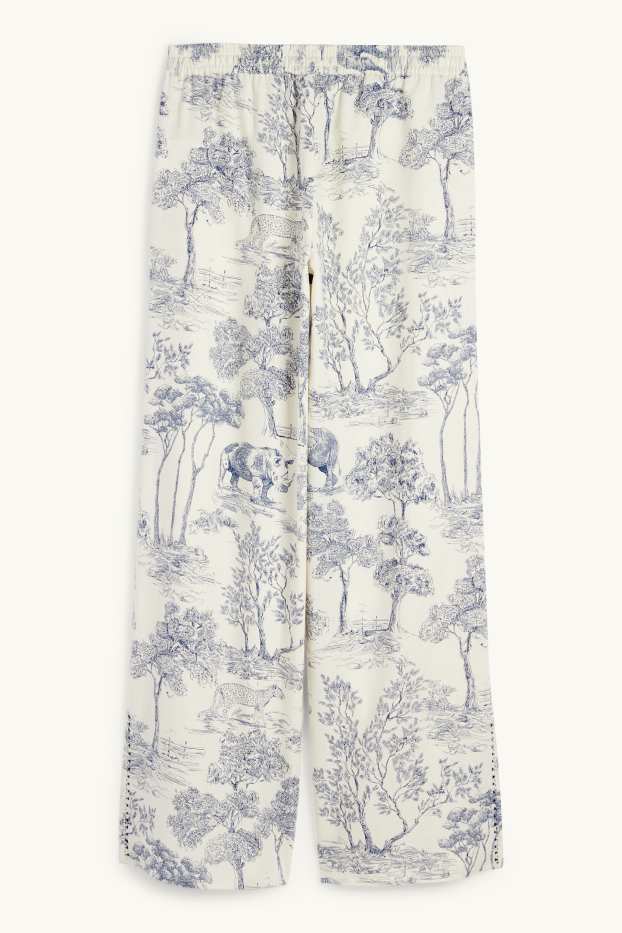 Women - Rangsutra x C&A - cloth trousers - high waist - palazzo - dark blue / creme white