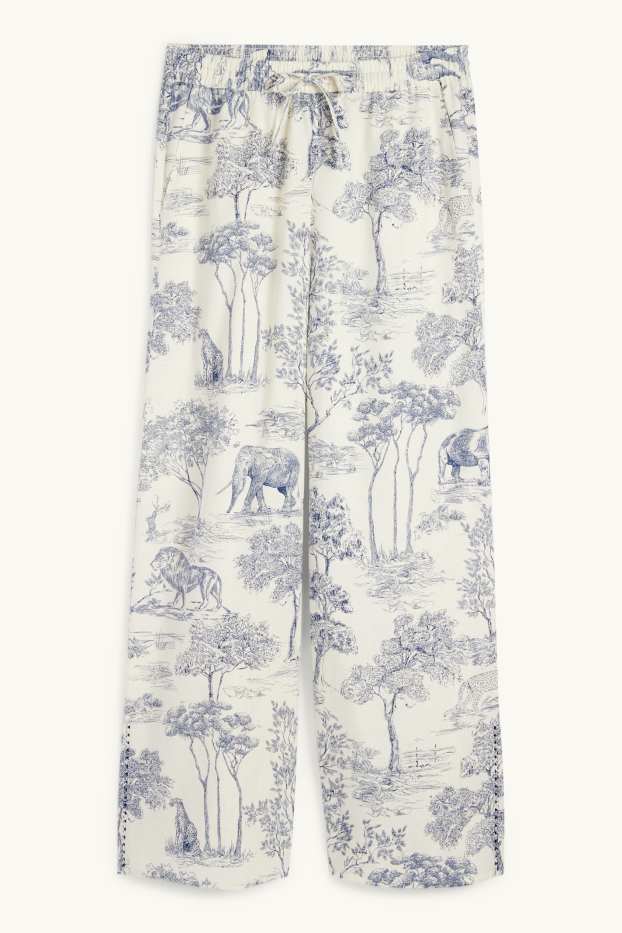 Women - Rangsutra x C&A - cloth trousers - high waist - palazzo - dark blue / creme white