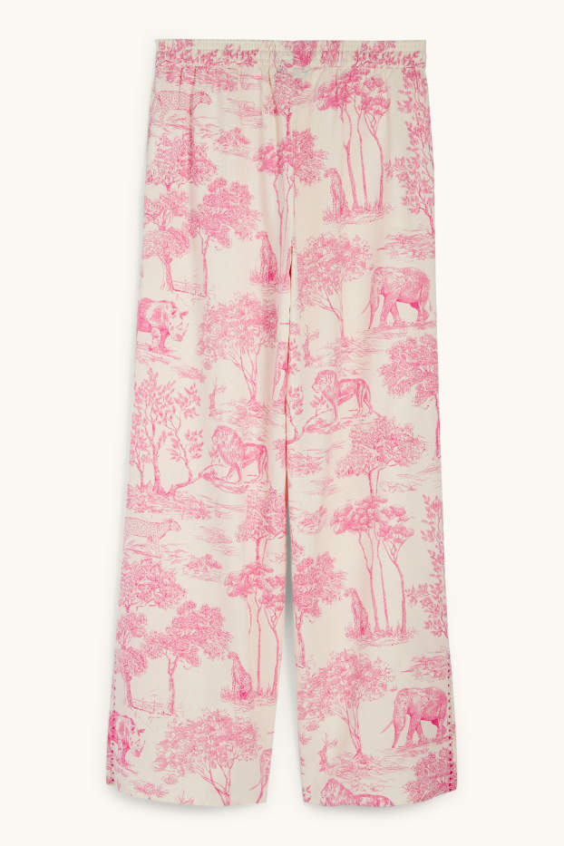 Damen - Rangsutra x C&A - Stoffhose - High Waist - Palazzo - weiß / rosa