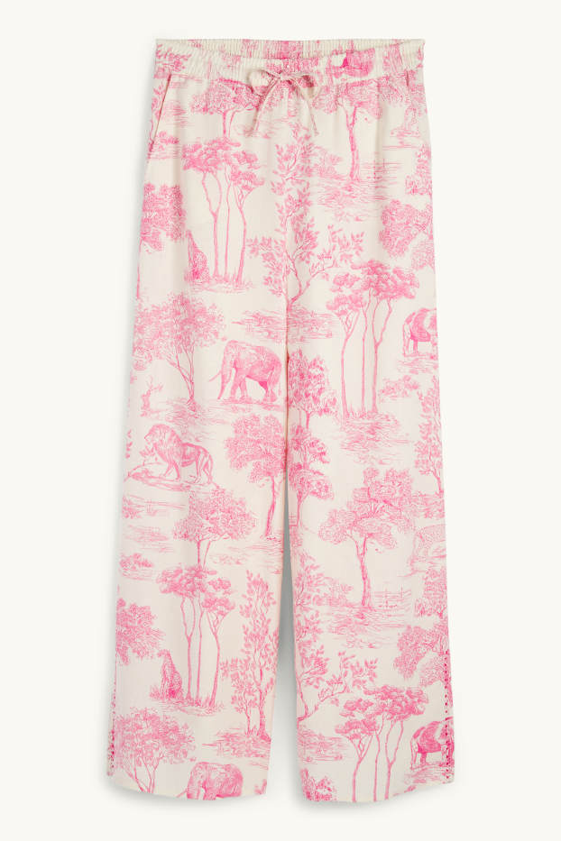 Damen - Rangsutra x C&A - Stoffhose - High Waist - Palazzo - weiß / rosa